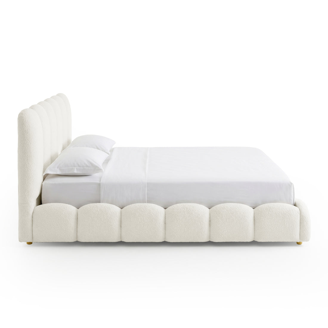 Brent King Gas Lift Bed in Boucle Cream White