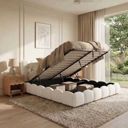 Brent King Gas Lift Bed in Boucle Cream White