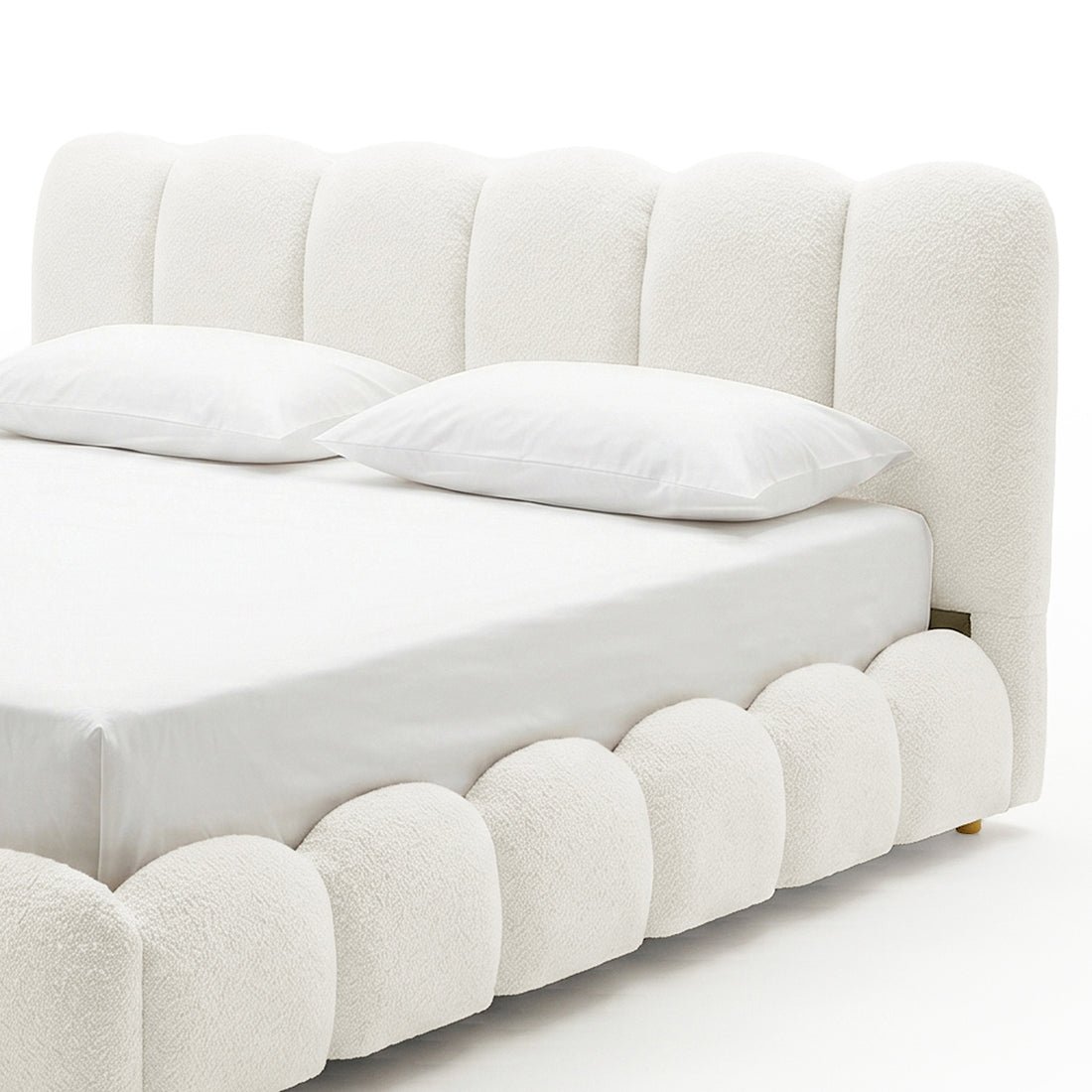 Brent King Gas Lift Bed in Boucle Cream White