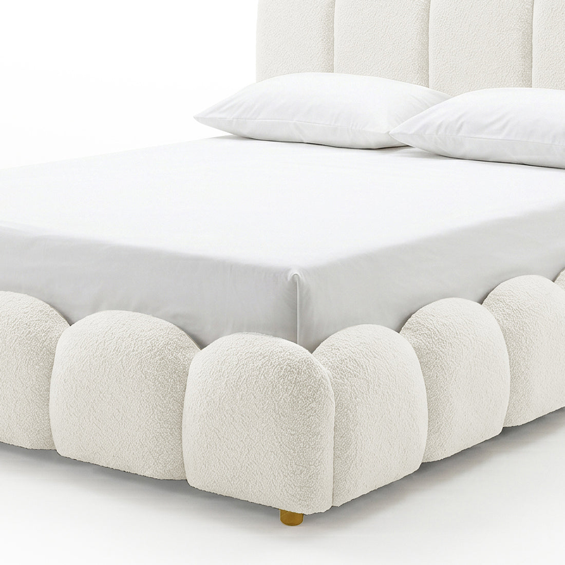 Brent King Gas Lift Bed in Boucle Cream White