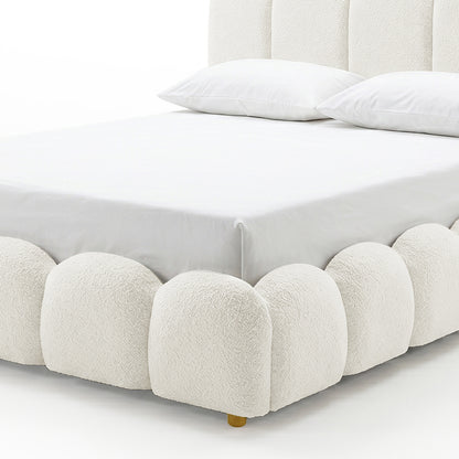 Brent King Gas Lift Bed in Boucle Cream White