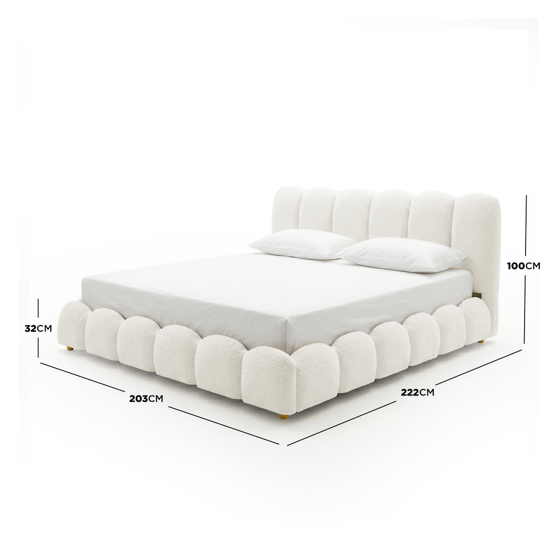 Brent King Gas Lift Bed in Boucle Cream White