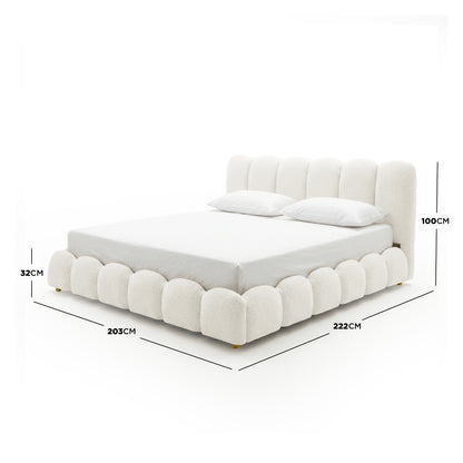 Brent King Gas Lift Bed in Boucle Cream White