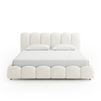 Brent King Gas Lift Bed in Boucle Cream White