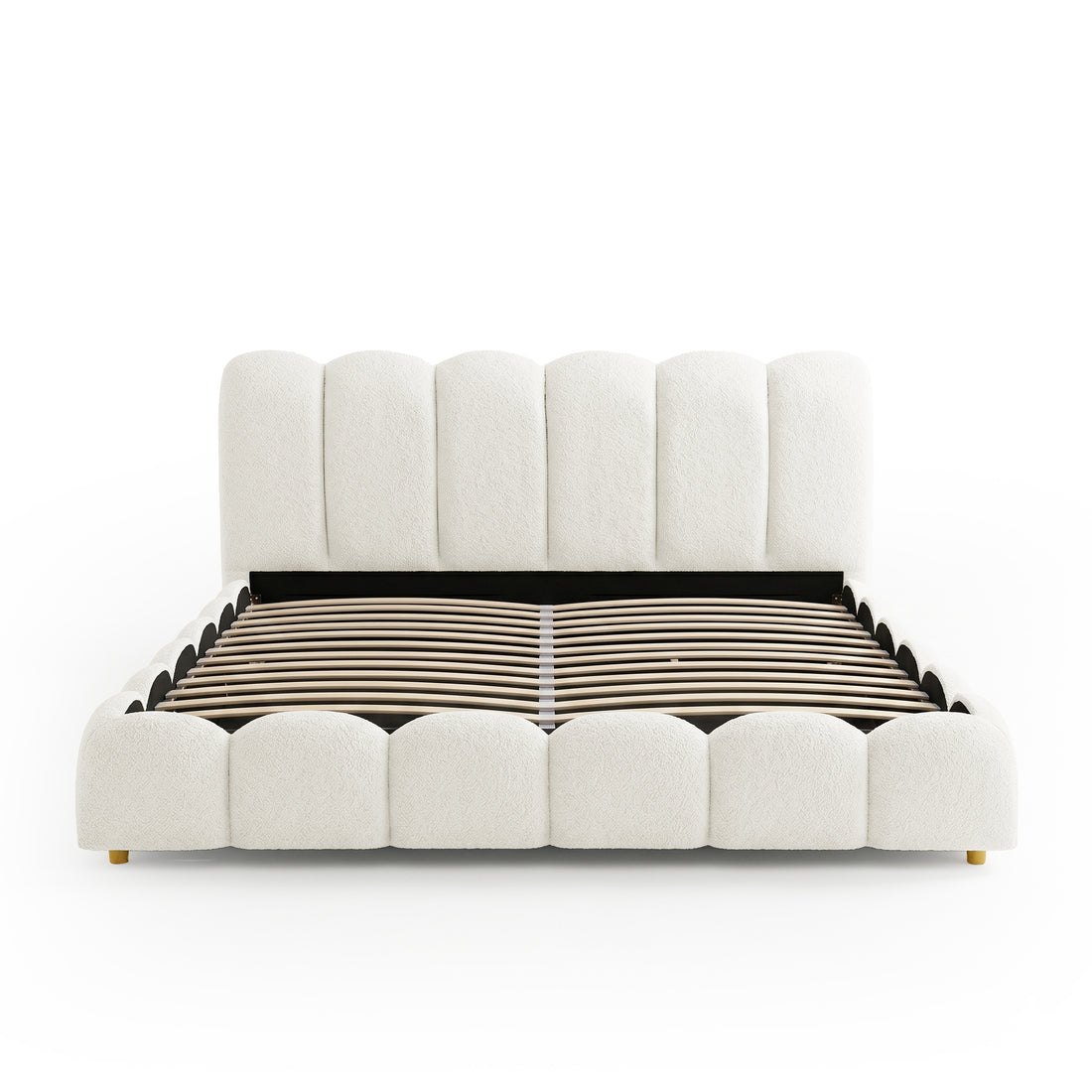 Brent King Gas Lift Bed in Boucle Cream White