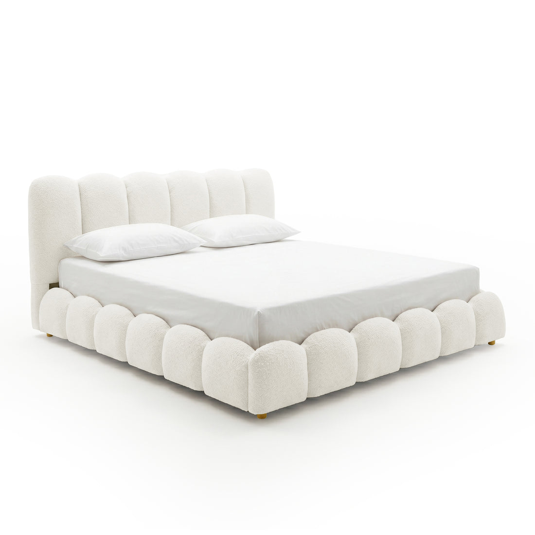 Brent King Gas Lift Bed in Boucle Cream White