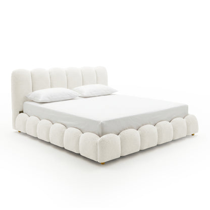 Brent King Gas Lift Bed in Boucle Cream White