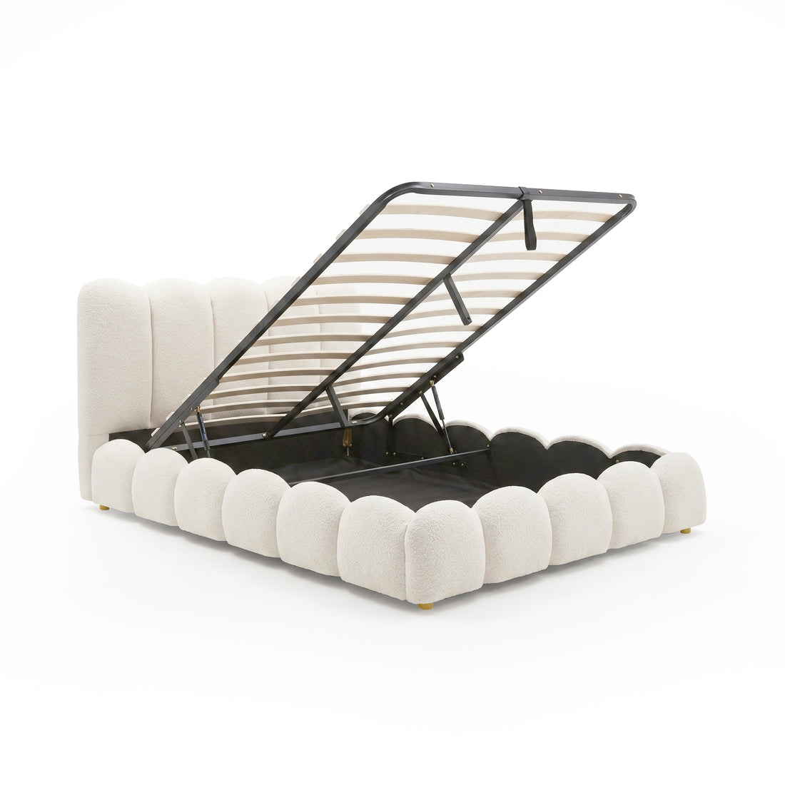 Brent Queen Gas Lift Bed in Cream White