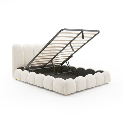 Brent Queen Gas Lift Bed in Cream White