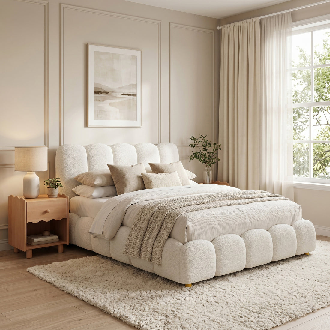 Brent Queen Gas Lift Bed in Cream White