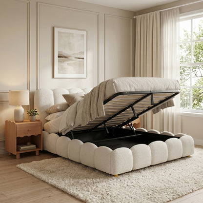 Brent Queen Gas Lift Bed in Cream White