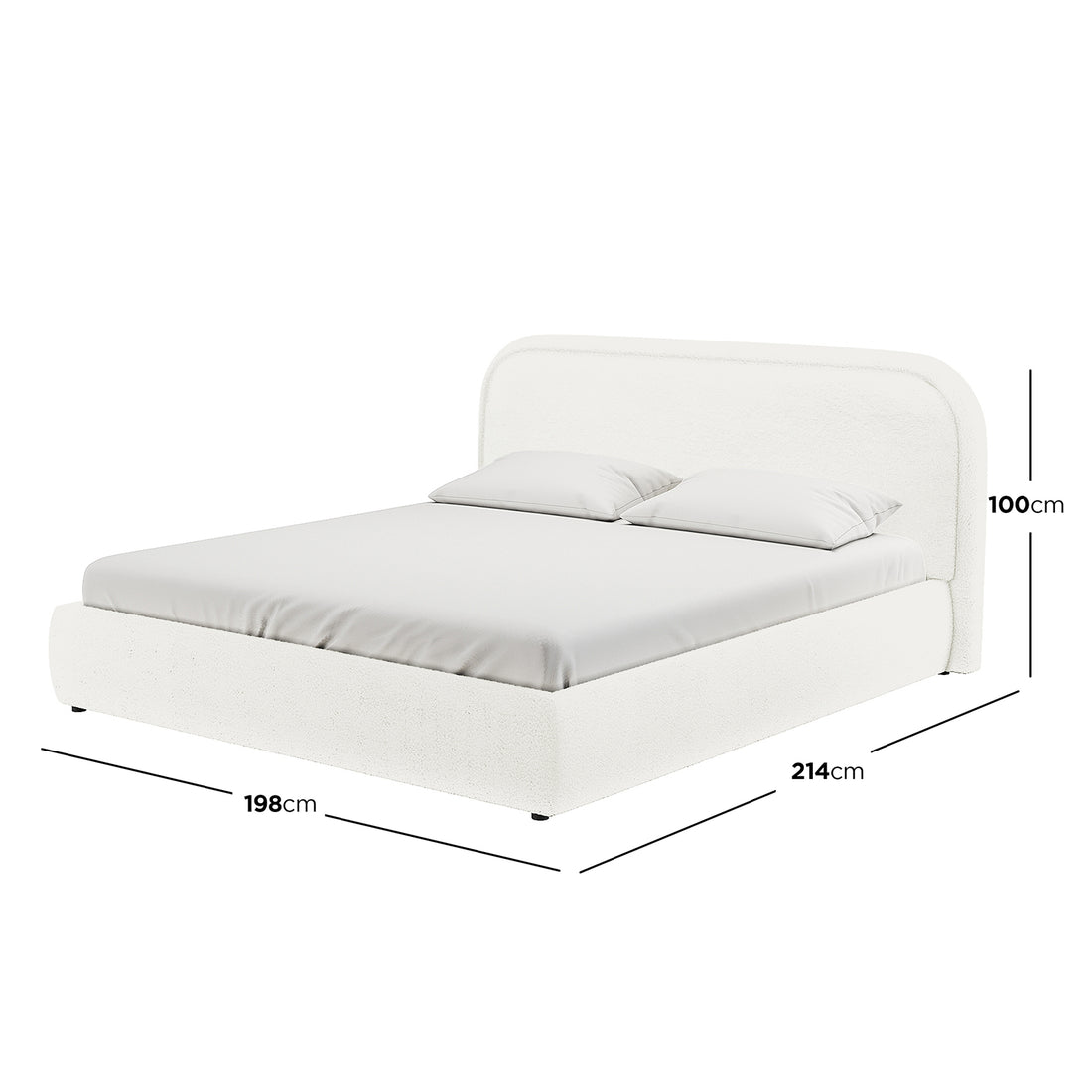 Calix Boucle King Bed Frame - Cream White, showcasing a sleek, low-rise design with soft boucle upholstery and foam-padded headboard, perfect for modern style and comfort in your bedroom.