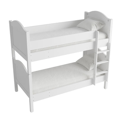 Camira Solid Pine Arched Bedhead Bunk Bed featuring a dual arched headboard design with a sturdy ladder, ideal for children's rooms, highlighting its solid pine construction and space-efficient structure.