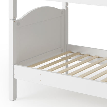 Close-up of the Camira Solid Pine Arched Bedhead Bunk Bed, showcasing its sturdy wooden slats and elegant arched bedhead design, emphasizing durability and versatility for kids’ rooms.