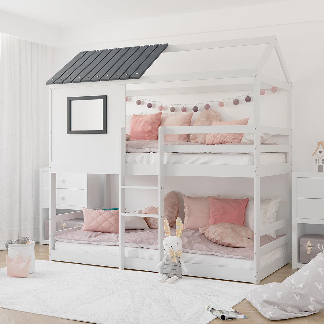 Carl Kids Solid Wood Cubby Bunk Bed in White Grey – Luxo Living