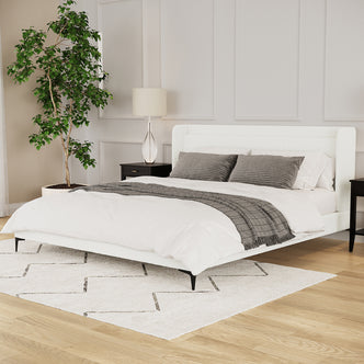 Carmen Boucle Bed Frame w/ Winged Bed Head - Cream White King