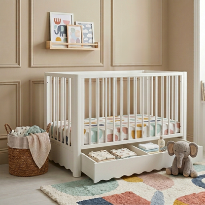 Cherish Natural Pine Wood Cot with Drawer White