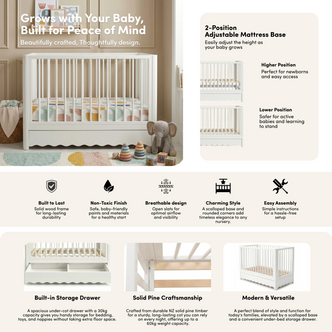 Cherish Solid Pine Baby Cot with Rail Set in White styled in a room setting