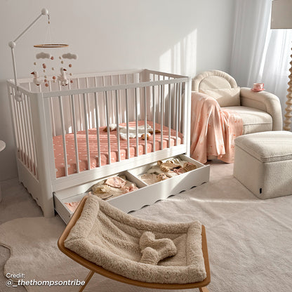 Cherish Natural Pine Wood Cot with Storage Drawer White
