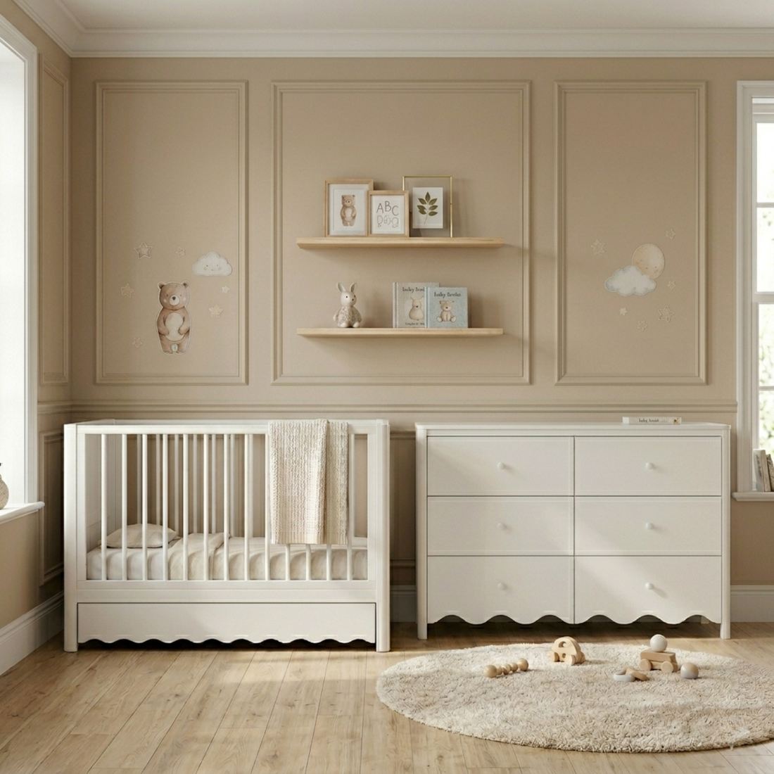 Cherish Natural Pine Wood Cot with Storage Drawer White