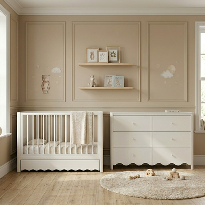 Cherish Natural Pine Wood Cot with Storage Drawer White