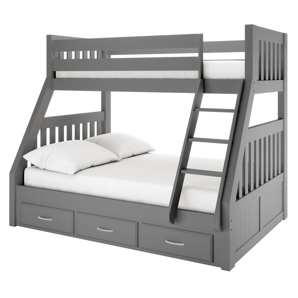 Cornelia Solid Wood Triple Bunk Bed with Storage in Grey