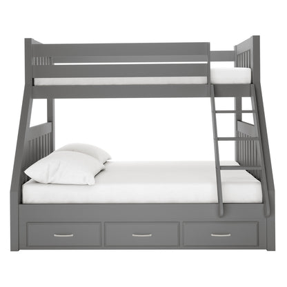Cornelia Storage Triple Bunk Bed - Grey Solid Wood, showcasing three spacious under-bed drawers, a robust pine frame, and a secure ladder, ideal for maximizing space and accommodating multiple sleepers.