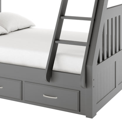 Cornelia Storage Triple Bunk Bed - Grey Solid Wood featuring a sleek grey finish, integrated storage drawers beneath, and a sturdy pine frame designed for modern, space-saving functionality in shared bedrooms.