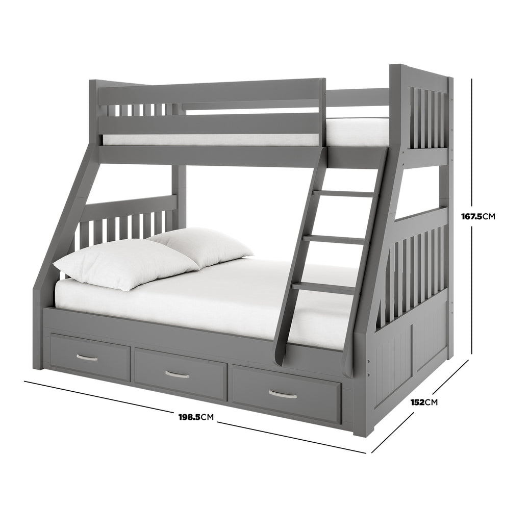 Cornelia Solid Wood Triple Bunk Bed with Storage in Grey