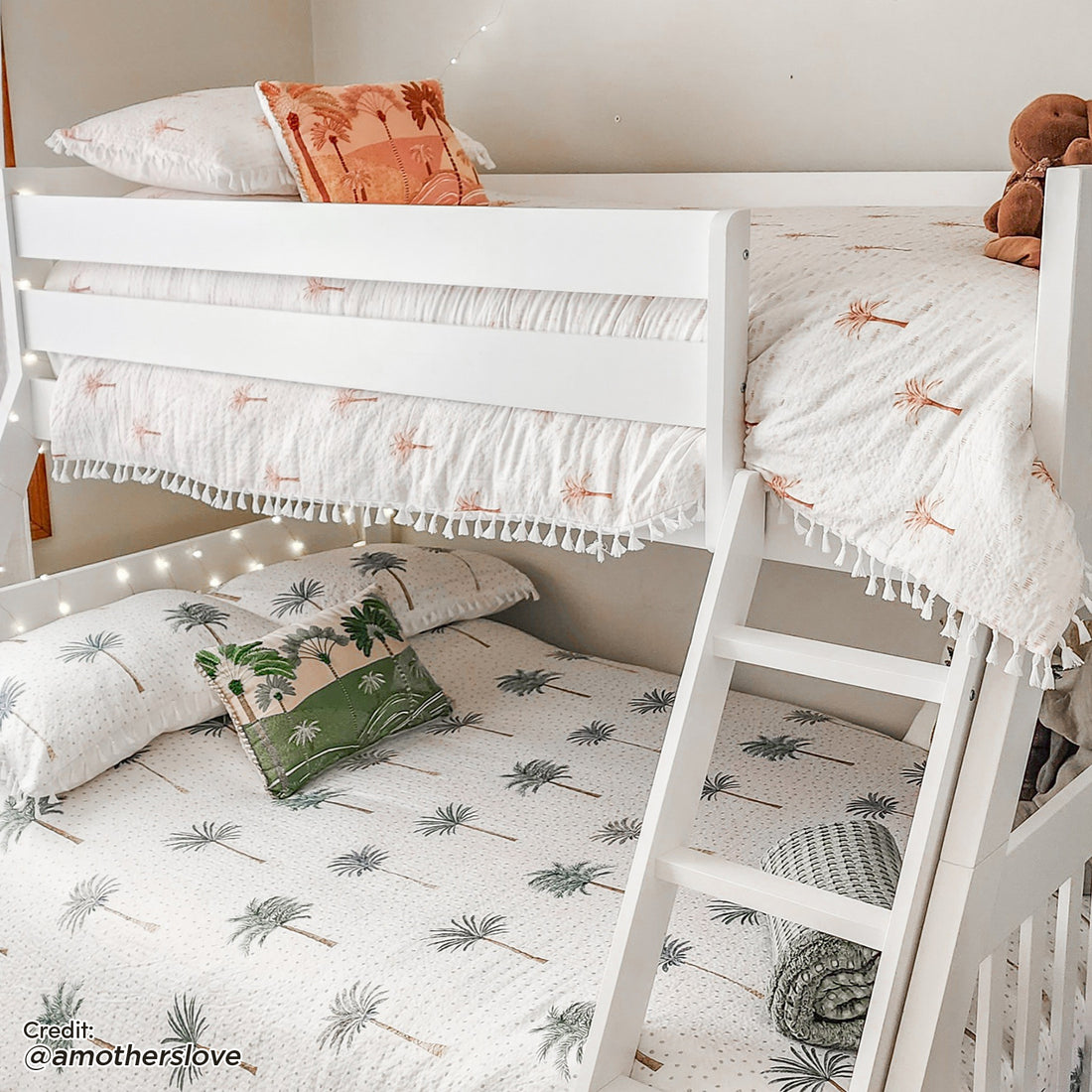 Cornelia Storage Triple Bunk Bed - White Solid Wood, showcasing a sturdy triple bunk design with integrated storage drawers, crafted from durable pine, featuring a solid wood ladder and guard rails for safety.