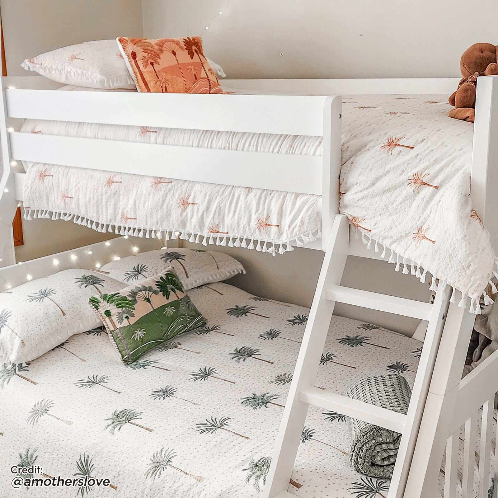 Cornelia Storage Triple Bunk Bed - White Solid Wood, showcasing a sturdy triple bunk design with integrated storage drawers, crafted from durable pine, featuring a solid wood ladder and guard rails for safety.