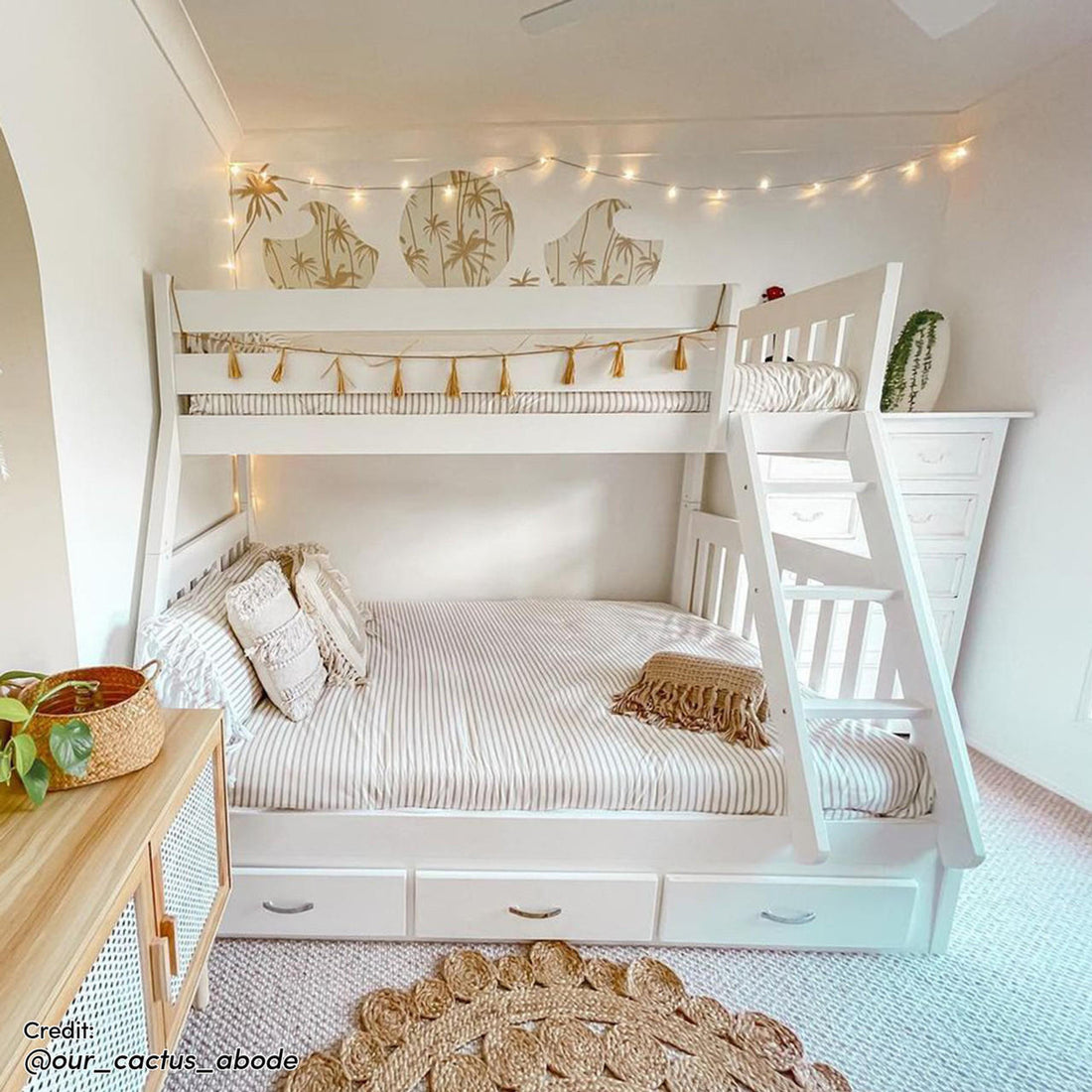 Cornelia Solid Wood Triple Bunk Bed with Storage in White – Luxo