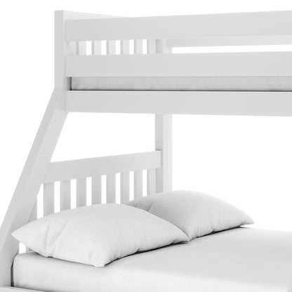 Cornelia Storage Triple Bunk Bed - White Solid Wood, featuring a close-up of its sturdy pine construction, sleek ladder, and spacious under-bed drawers, highlighting its functional design and safety elements.