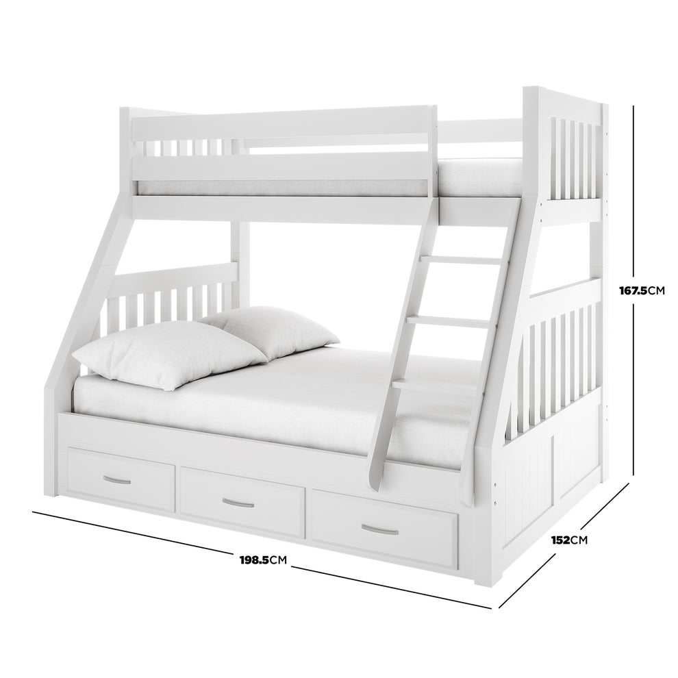 Cornelia Solid Wood Triple Bunk Bed with Storage in White