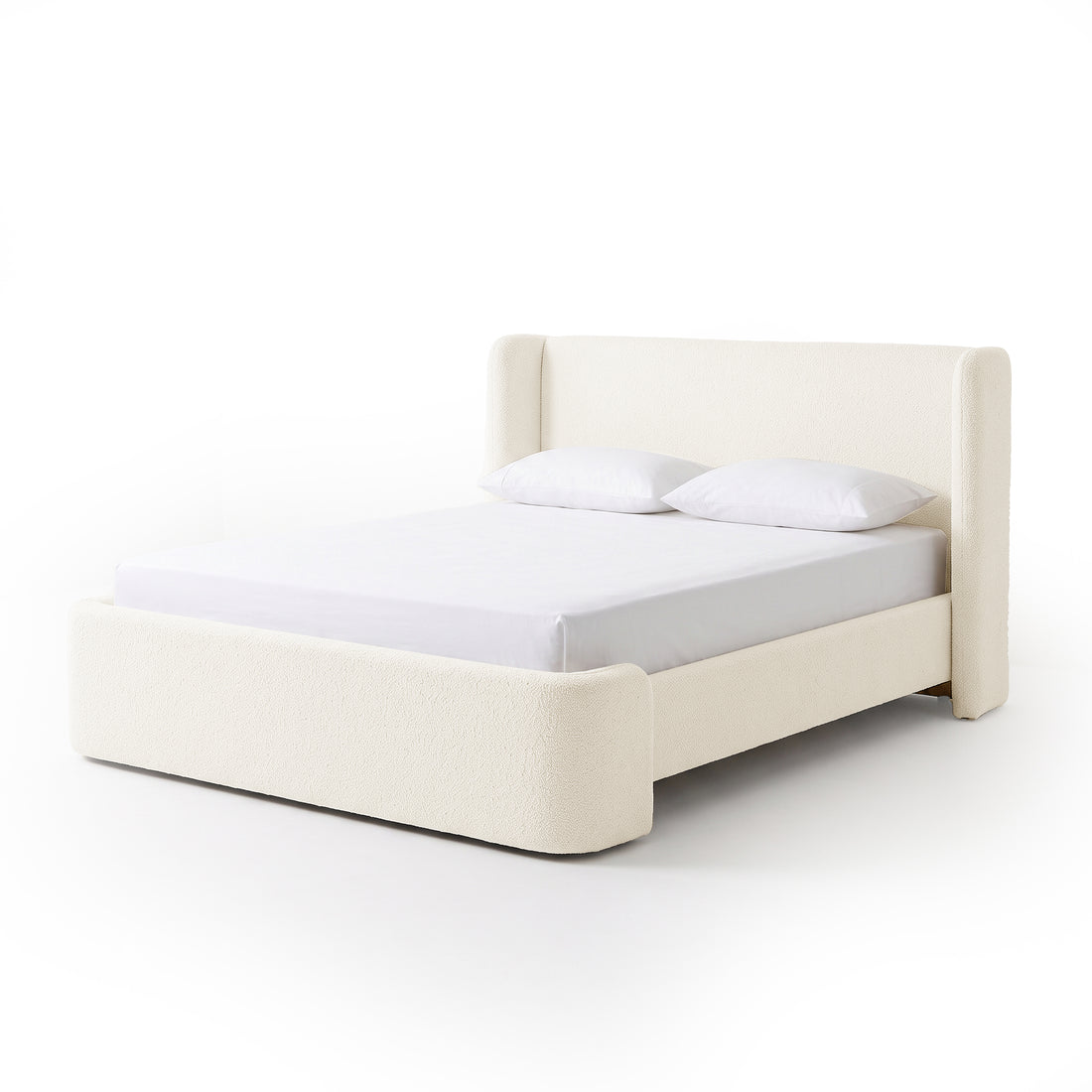 Full upholstered king bed on a white background