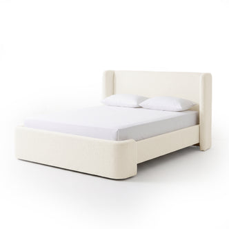 Full modern upholstered bed on a white background