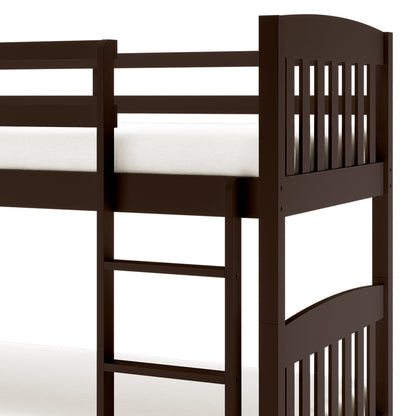 Dante 2-in-1 Solid Pine Timber Bunk Bed - Cappuccino, featuring solid wood construction, secure ladder, and convertible design for two single beds, emphasizing durability and safety for children's bedrooms.
