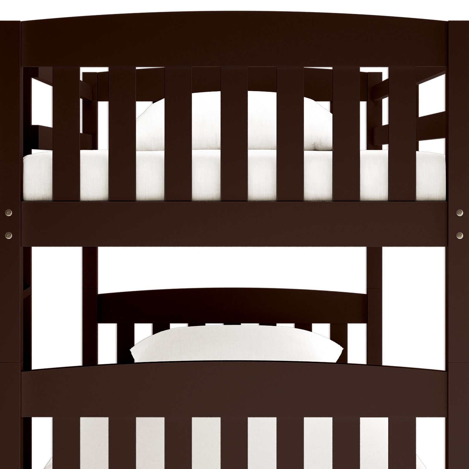 Dante 2-in-1 Solid Pine Timber Bunk Bed - Cappuccino, showcasing solid pine wood construction with a smooth finish, featuring a secure ladder and convertible design for versatile use as bunk or separate single beds.