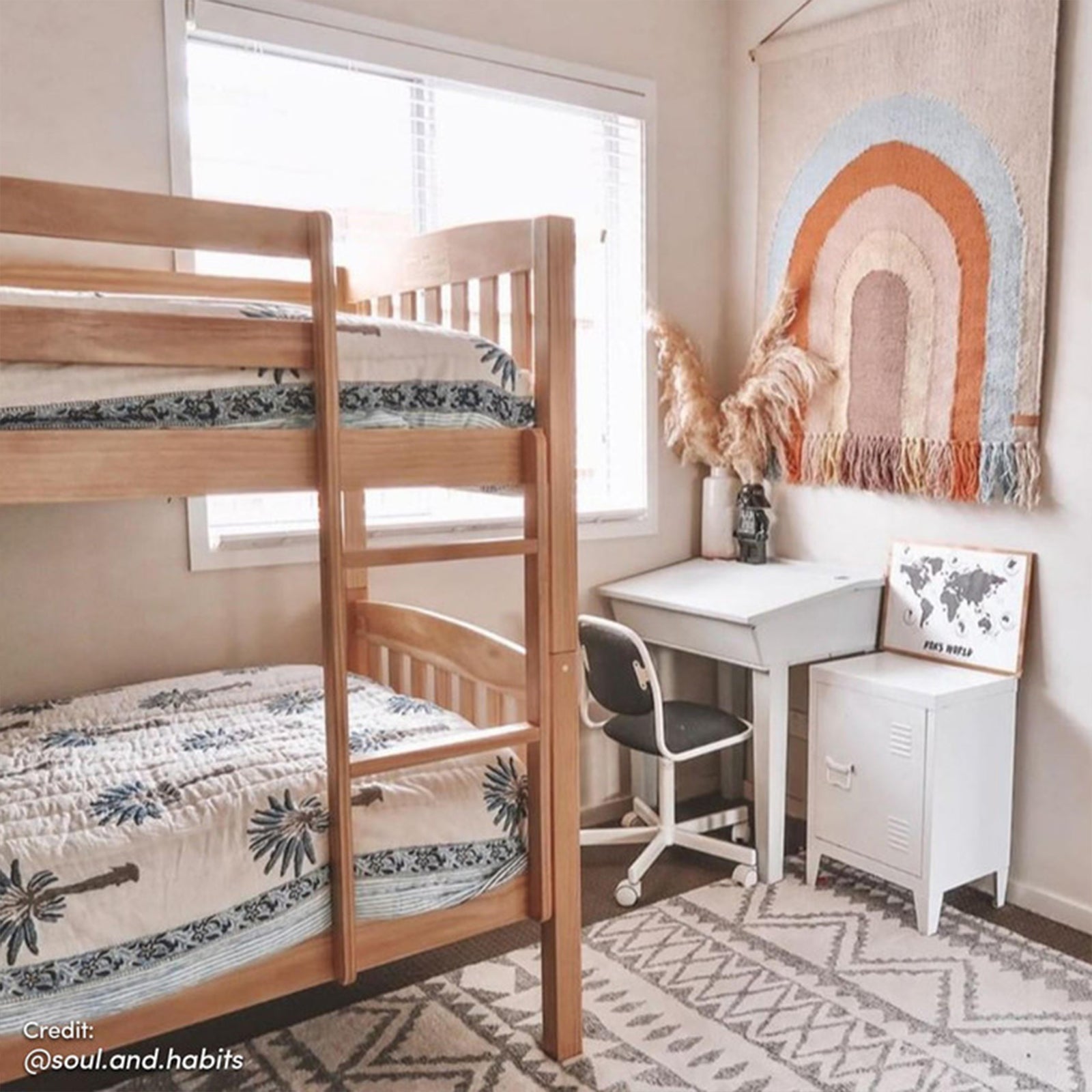 Dante 2-in-1 Solid Pine Timber Bunk Bed - Natural shown in a room setting, featuring a sturdy ladder, smooth edges, and a natural wood finish, ideal for maximizing space and versatility.