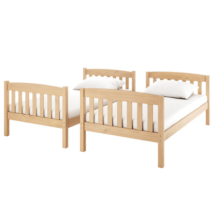 Dante 2-in-1 Solid Pine Timber Bunk Bed - Natural, showcasing its wooden frame with a white pillow on top, highlighting the space-saving and convertible design ideal for children's rooms.