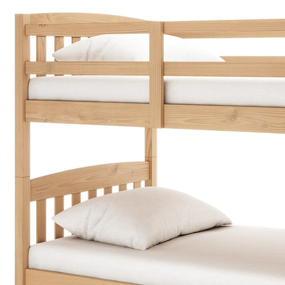 Dante 2-in-1 Solid Pine Timber Bunk Bed - Natural, shown as a close-up of a white pillow on the bed, emphasizing its sturdy pine frame and convertible design for adaptable children's room furniture.