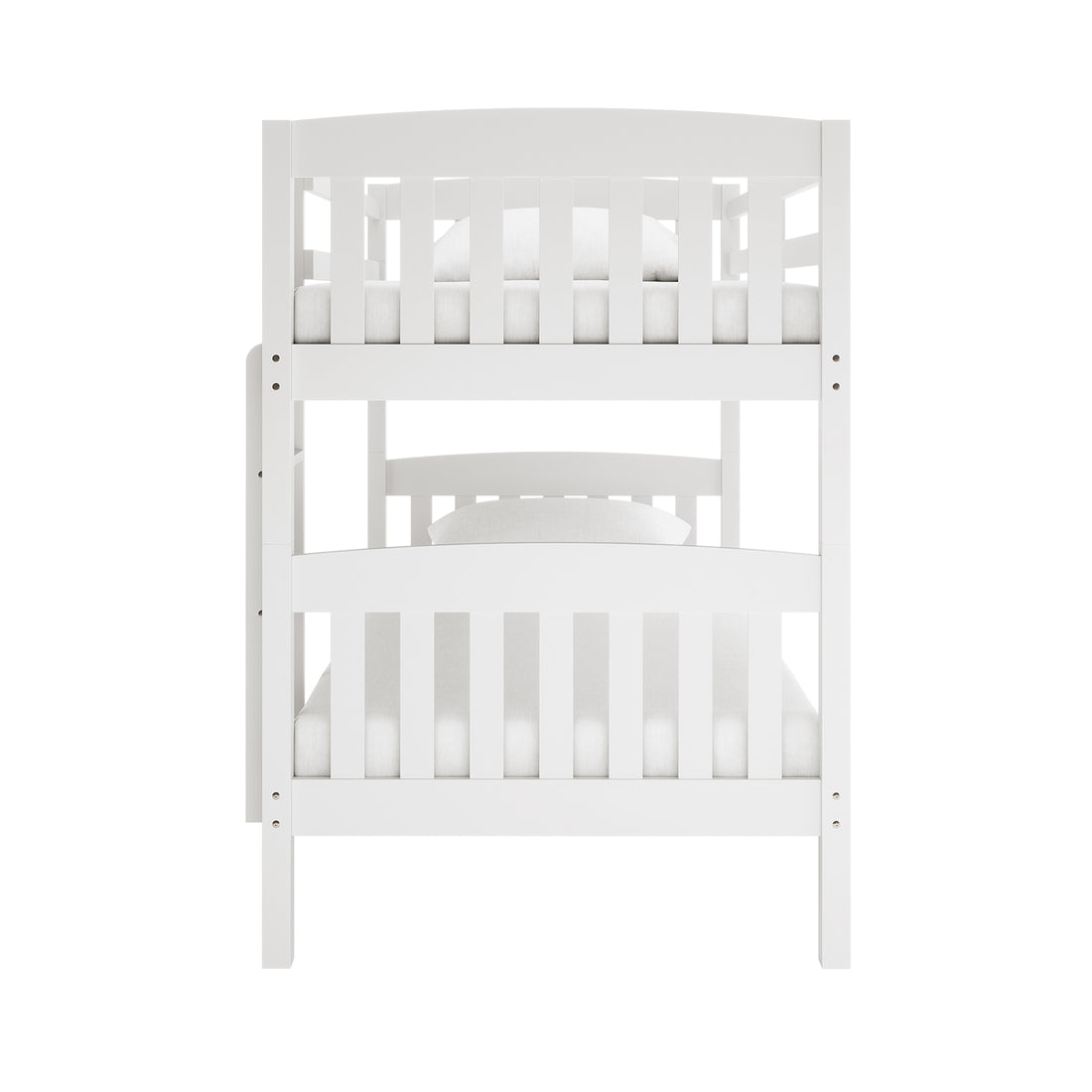 Dante 2-in-1 Solid Pine Timber Bunk Bed - White, featuring a sleek design with a sturdy ladder, smooth edges, and twin beds convertible option, crafted from durable pine for safety and longevity.