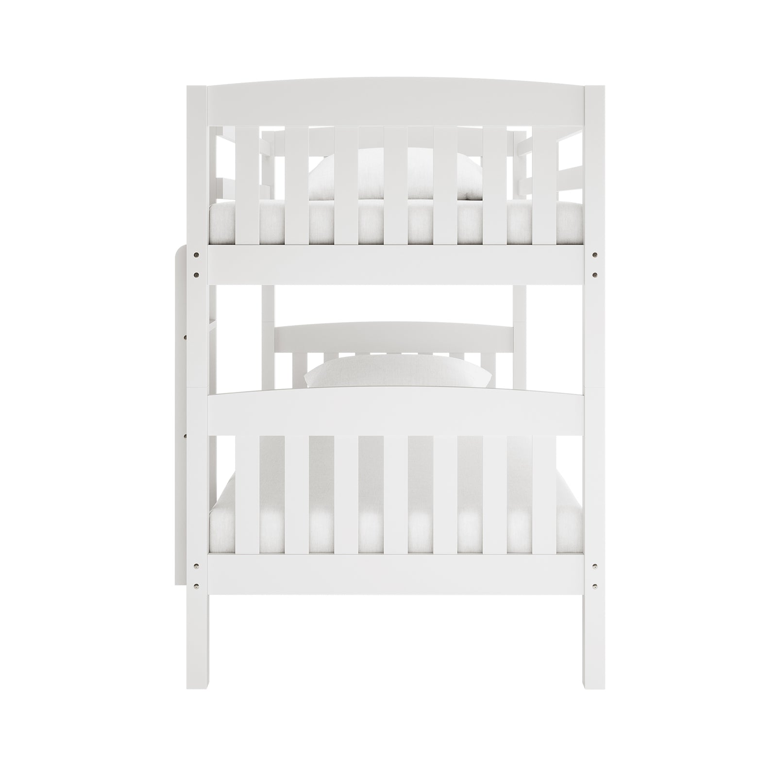 Dante 2-in-1 Solid Pine Timber Bunk Bed - White, featuring a sleek design with a sturdy ladder, smooth edges, and twin beds convertible option, crafted from durable pine for safety and longevity.