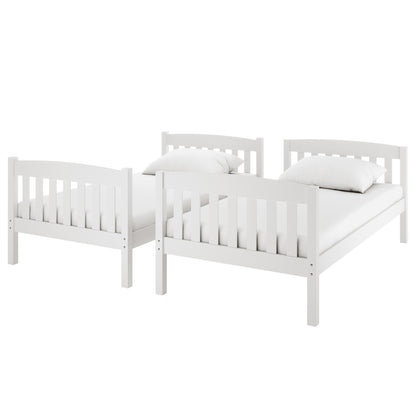 Dante 2-in-1 Solid Pine Timber Bunk Bed - White, shown as a sleek white bed with clean lines and a white pillow, highlighting its convertible design for versatile room arrangements.