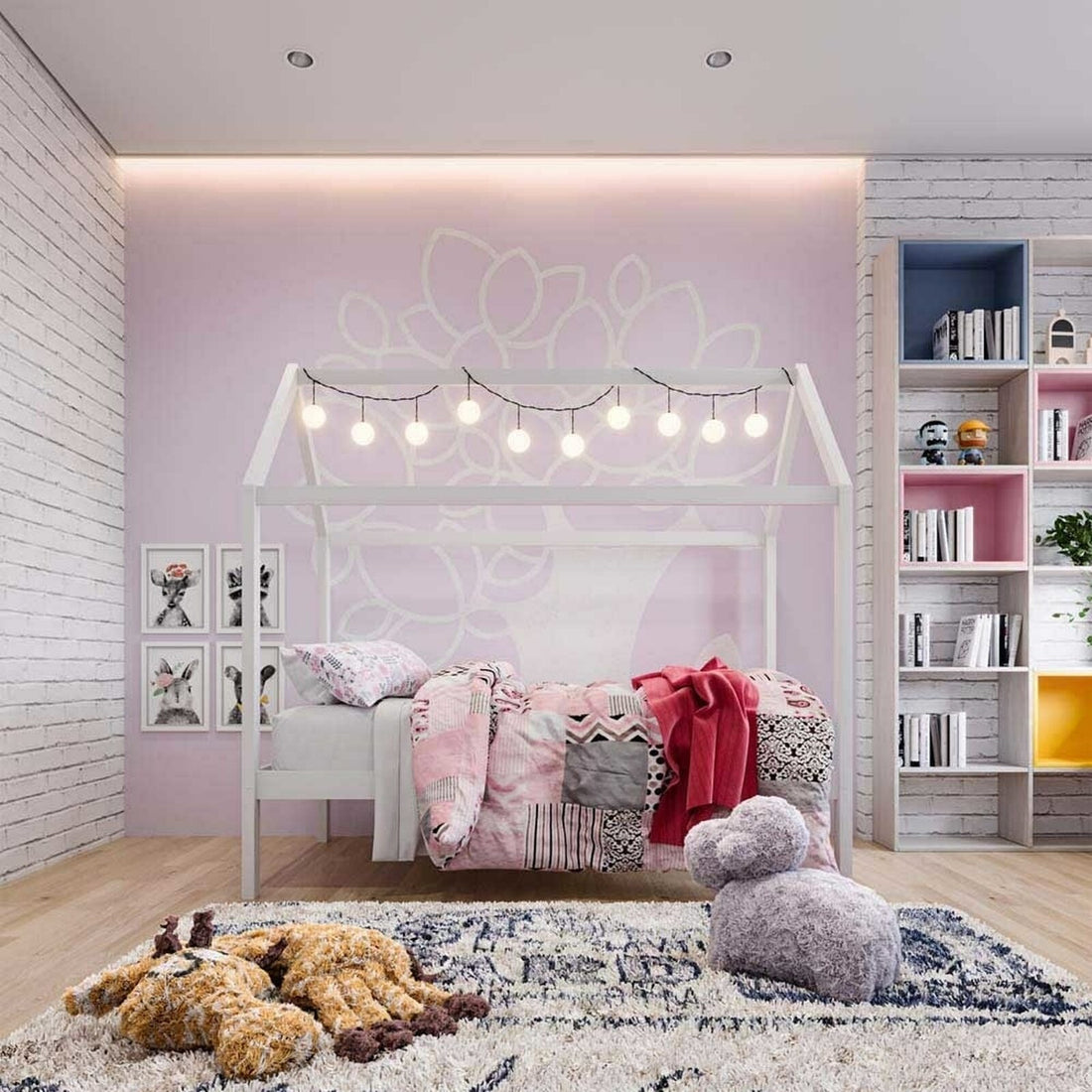 Doris Kids Single Solid Pine House Bed Frame in White