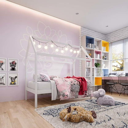 Doris Kids Single Solid Pine House Bed Frame in White