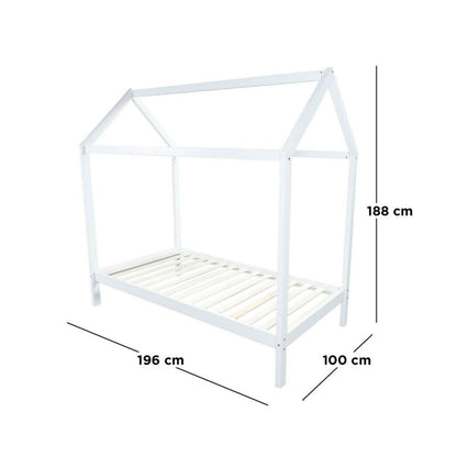 Doris Kids Single Solid Pine House Bed Frame in White