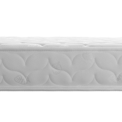 Close-up of Elisha & Thermis Bunk Bed & Mattress Set in White & Natural, highlighting the quilted white mattress with scalloped stitching and faint leaf motifs, showcasing the mattress's elegant design.