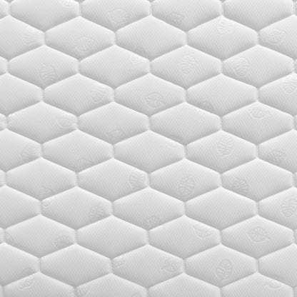 Close-up of the Elisha & Thermis Bunk Bed & Mattress Set in White & Natural, showcasing the mattress's quilted surface with a hexagonal honeycomb stitching pattern for added comfort.