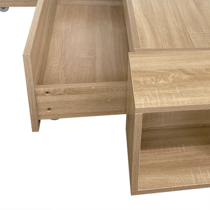 Eulalia Single Storage Platform Bed Base with Drawer in Oak, showcasing light-oak–finished drawers with visible wood grain and inset finger-pull recesses, highlighting its modular design for compact bedroom storage solutions.